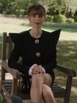 Emily Cooper Emily in Paris Lily Collins Black Pointed Shoulders Top