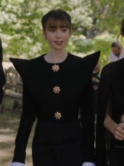 Emily Cooper Emily in Paris S03 Lily Collins Black Pointed Shoulders Top