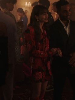 Emily In Paris Lily Collins Red Rose Printed Blazer