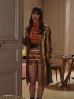 Emily In Paris Lily Collins Season O3 Golden Coat