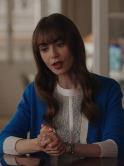 Lily-Collins-Emily-In-Paris-Season-3-Fleece-Cardigan