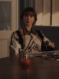 Lily Collins Emily In Paris Season O3 Emily Cooper Belt Print Jacket