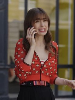 Lily Collins Emily In Paris Season O3 Emily Cooper Red Cropped Jacket