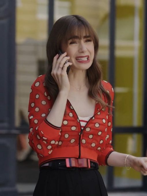 Lily Collins Emily In Paris Season O3 Emily Cooper Red Cropped Jacket