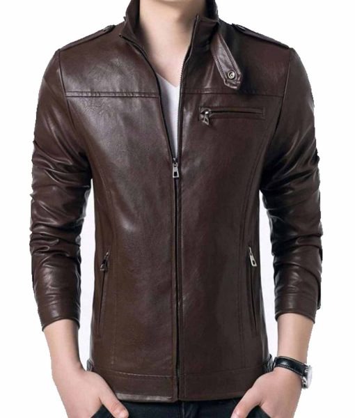 Men’s Slim Fit Brown Faux Leather Jacket - Wilson Jackets