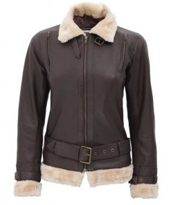 Dark Brown Aviator Shearling Jacket for Womens