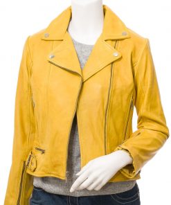 Yellow Leather Biker Jacket for Women’s