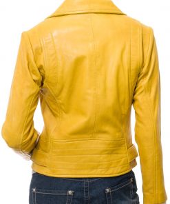 Women’s Yellow Leather Biker Jacket