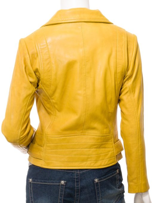Women’s Yellow Leather Biker Jacket