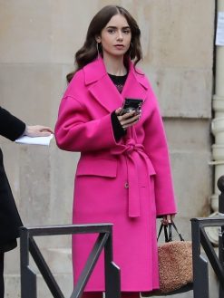 Lily-Collins-Emily-in-Paris-Pink-Trench-Emily-Coat