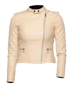 Women Classic Beige Leather Jacket