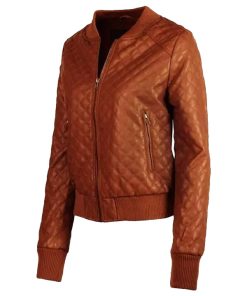 Women's Quilted Brown Leather Jacket