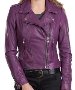 Womens Classic Purple Motorcycle Jacket