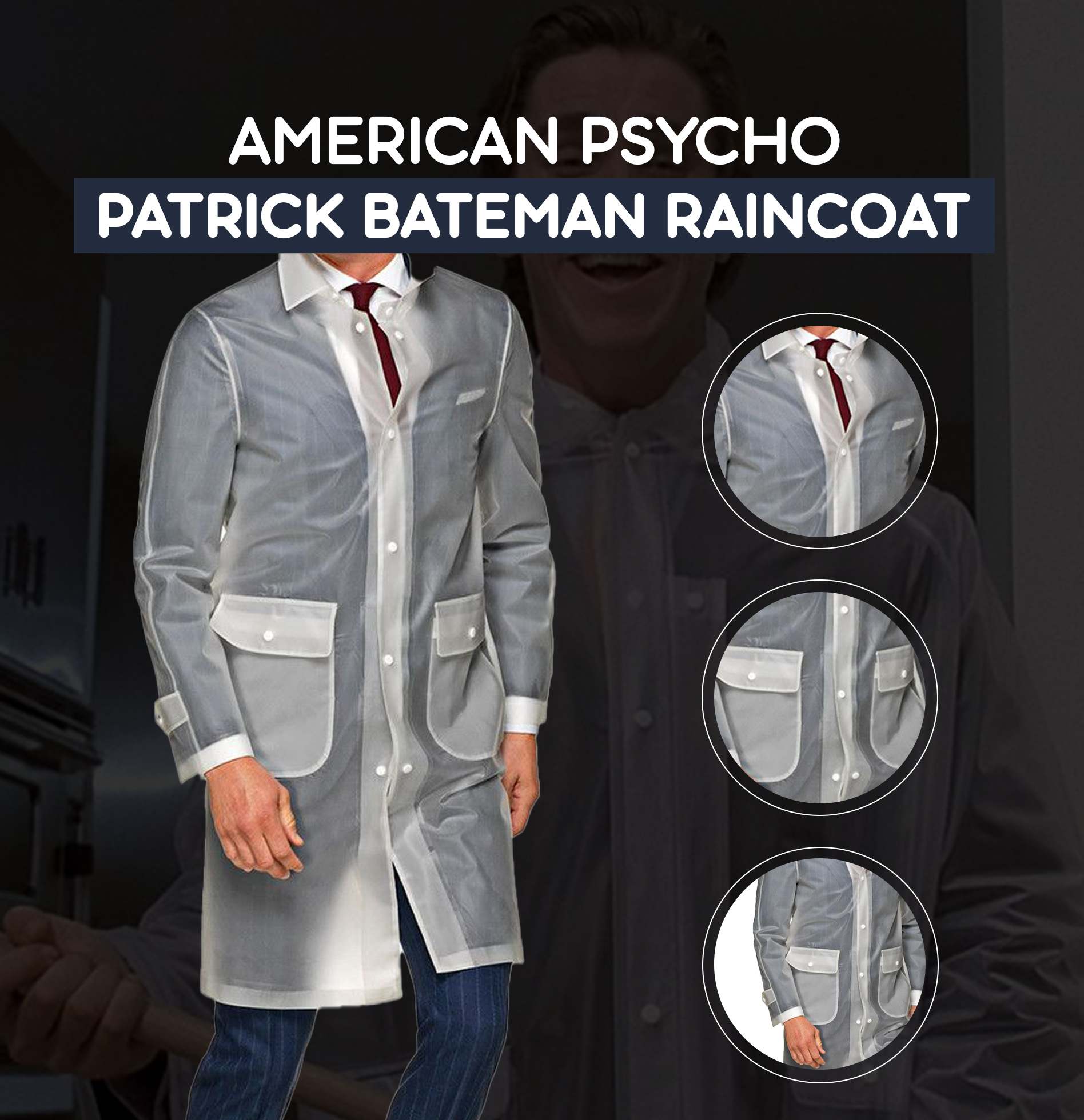 Christian Bale American Psycho Raincoat Costume Coat Infographics