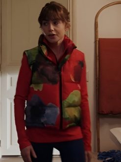 Lily Collins Emily In Paris Season 04 Red Puffer Vest