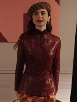 Emily Cooper TV Series Emily In Paris S04 Lily Collins Maroon Leather Jacket