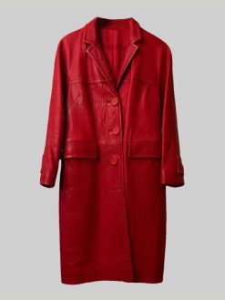 Shop Emily in Paris S04 Emily Cooper Red Leather Trench Coat