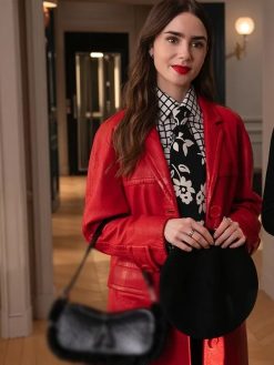 Emily in Paris S04 Emily Cooper Red Leather Trench Coat