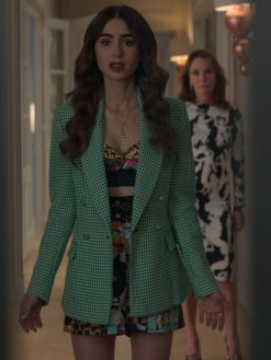 Emily In Paris S2 Lily Collins Green Houndstooth Blazer