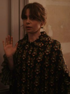 Emily Cooper Emily In Paris S04 Lily Collins Orange Black Beetle Cape Coat