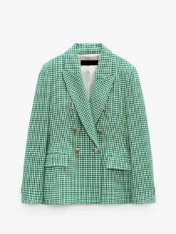 Emily In Paris S02 Emily Cooper Green Houndstooth Checkered Blazer