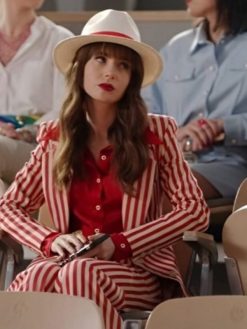 Emily In Paris S4 Lily Collins Red & White Striped Blazer