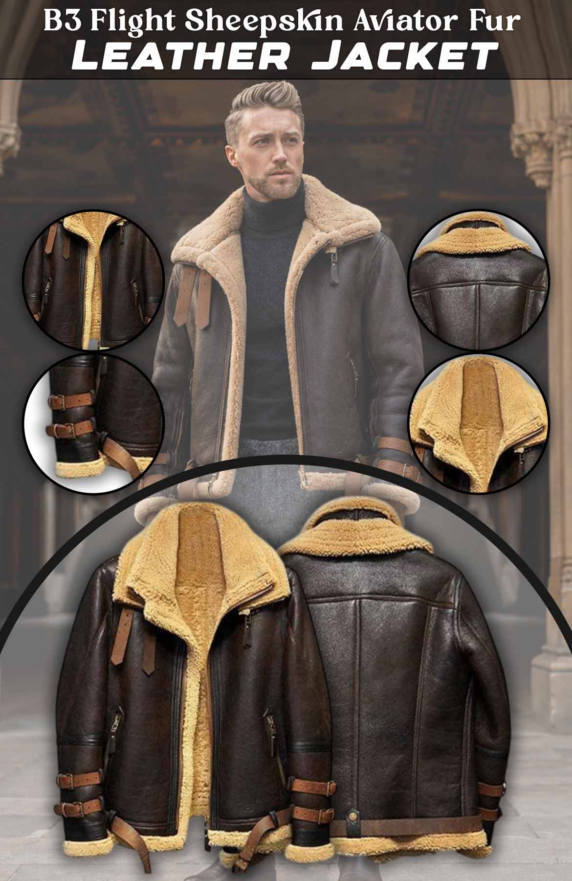 B3 Flight Sheepskin Aviator Fur Leather Jacket Infographic