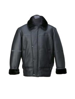Men Black Aircraft Shearling Bomber Leather Jacket