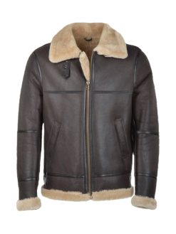 Men Dark Brown RAF Shearling Bomber Leather Jacket