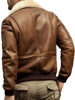 Men’s Aviator Brown Leather Bomber Jacket back view with shearling design