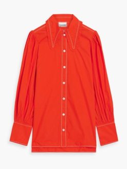 Collins Ruffle-Trimmed Cotton Poplin Red Shirt