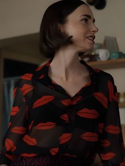 Emily in Paris S5 Lily Collins Lips Printed Blouse