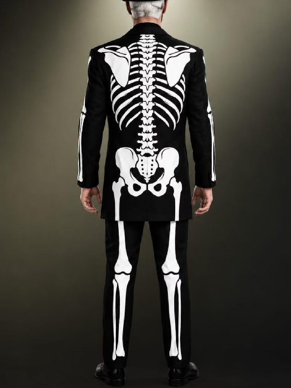Day of the Dead Black and White Carnival Suit with Skeleton Pattern Day of the Dead Skeleton Suit