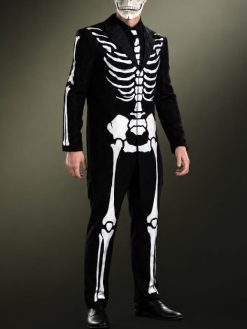 Day of the Dead Black and White Carnival Suit with Skeleton Pattern