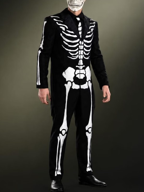 Day of the Dead Skeleton Black Suit Day of the Dead Black and White Carnival Suit with Skeleton Pattern