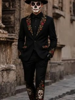 Song Day of The Dead Floral and Sugar Skull Motif Gothic Halloween Tuxedo Suit Costume